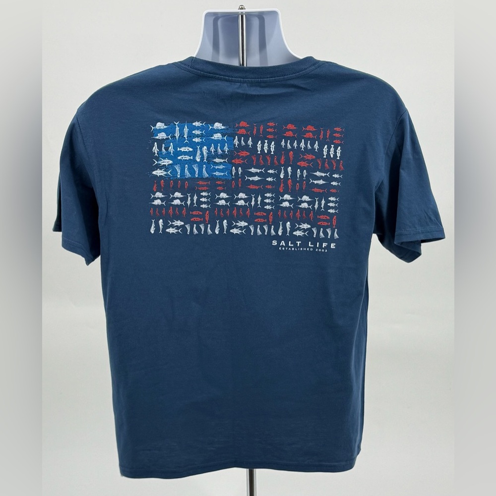 Salt Life "Fish Pride" Flag Blue Tee T Shirt Youth Size XL Fishing Outdoor NWT